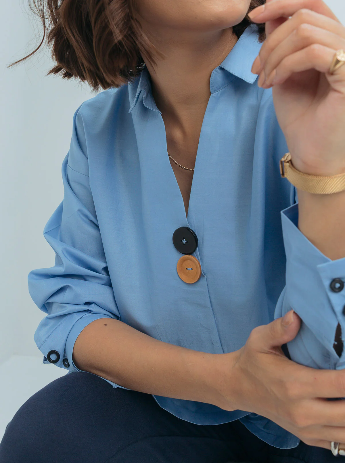 BLUE MULTI BUTTONED COLLAR SHIRT - Image 2