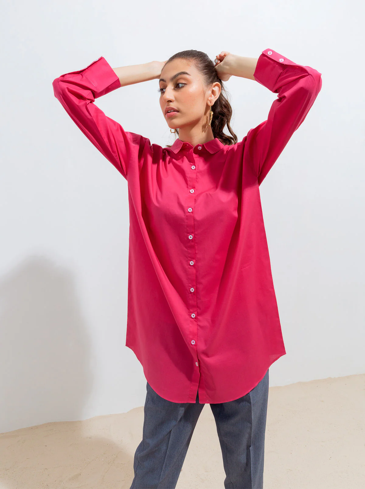 ROSE RED LONG BUTTONED SHIRT - Image 2