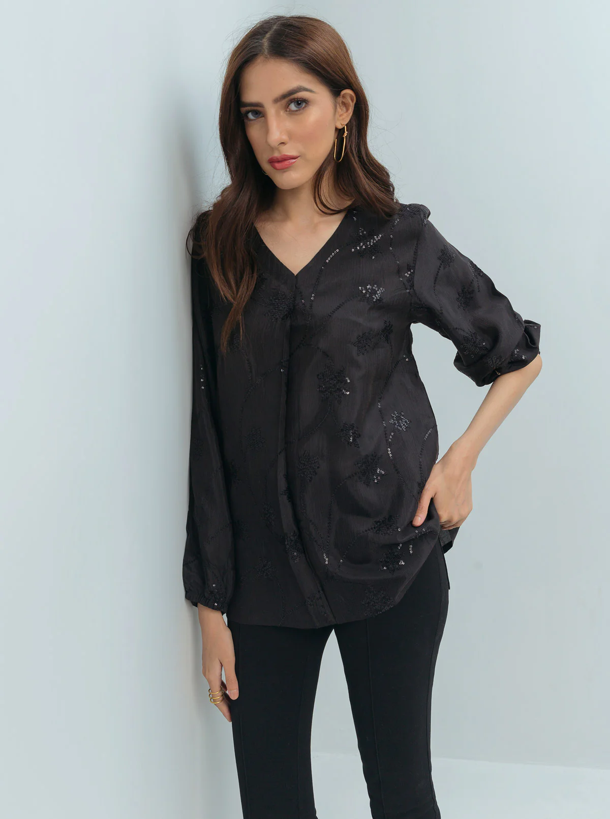 BLACK SEQUIN BLOUSE - Image 2