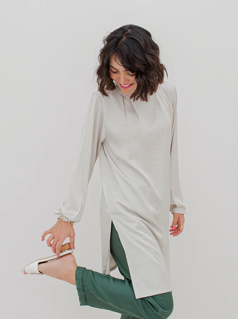 IVORY MOCK NECK SILK TUNIC - Image 2