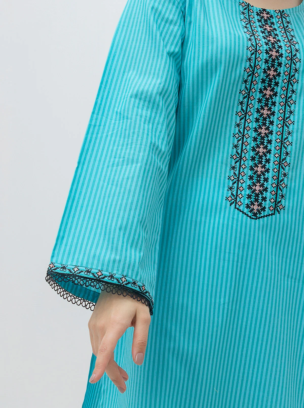 EMBROIDERED YARN DYED COTTON SHIRT (PRET) - Image 2