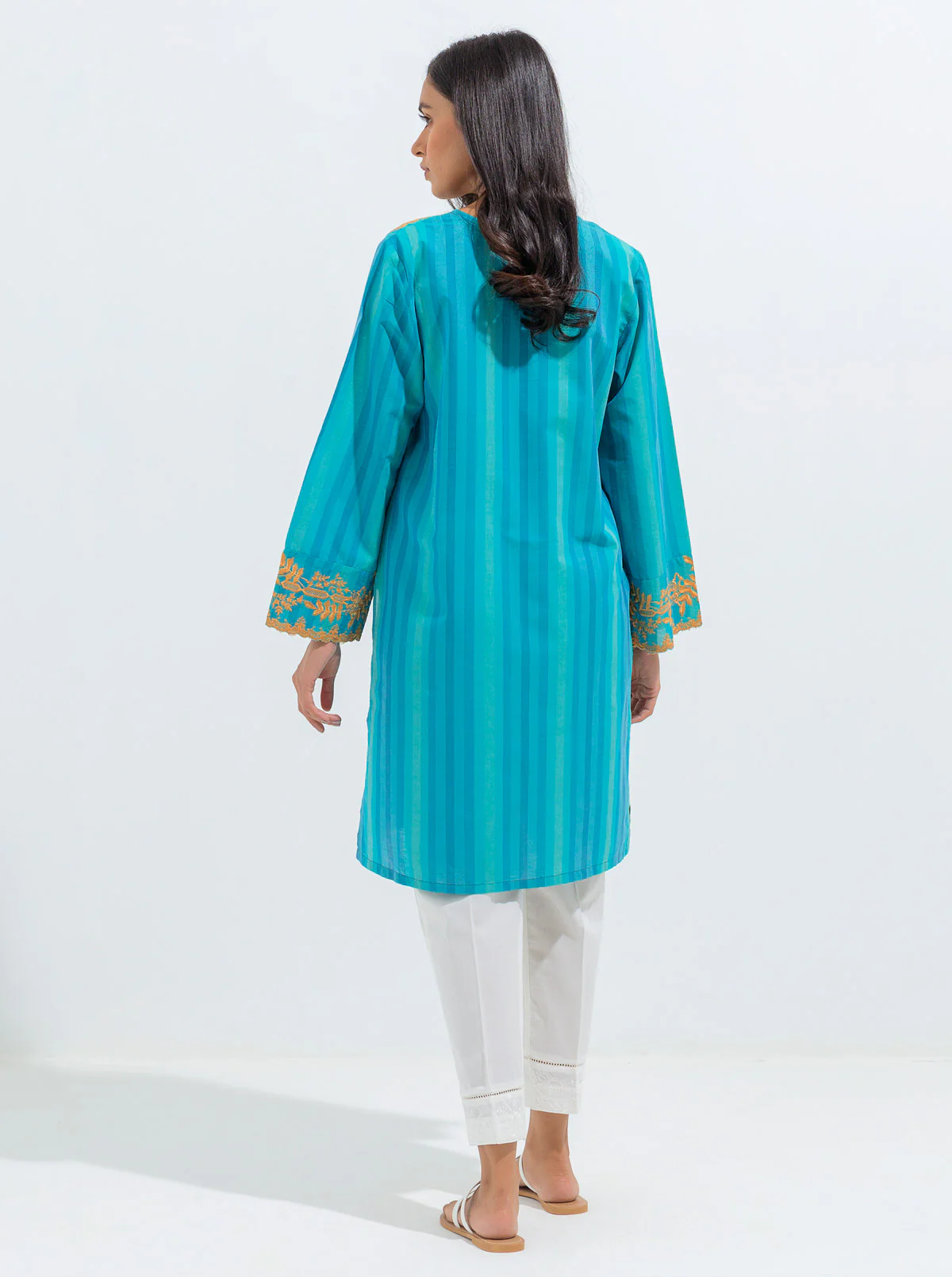 EMBROIDERED YARN DYED COTTON SHIRT (PRET) - Image 2