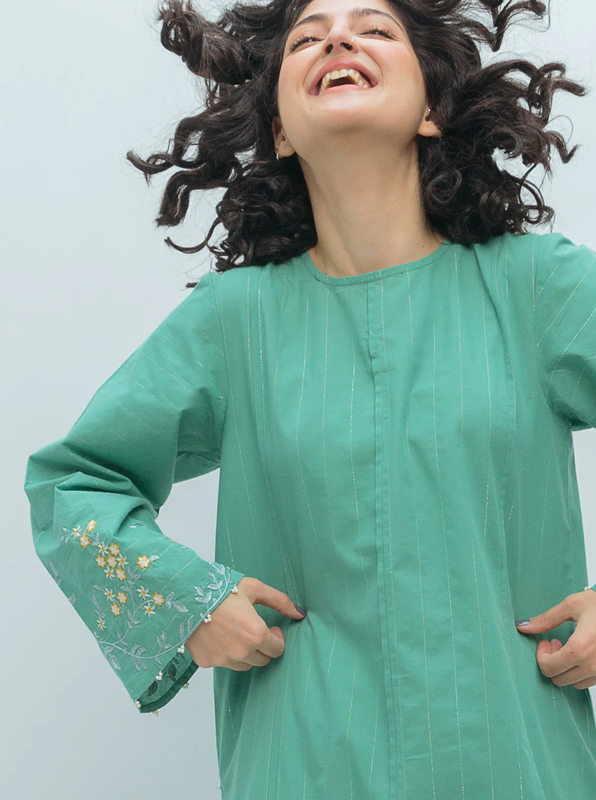 EMBROIDERED YARN DYED COTTON SHIRT (PRET) - Image 2