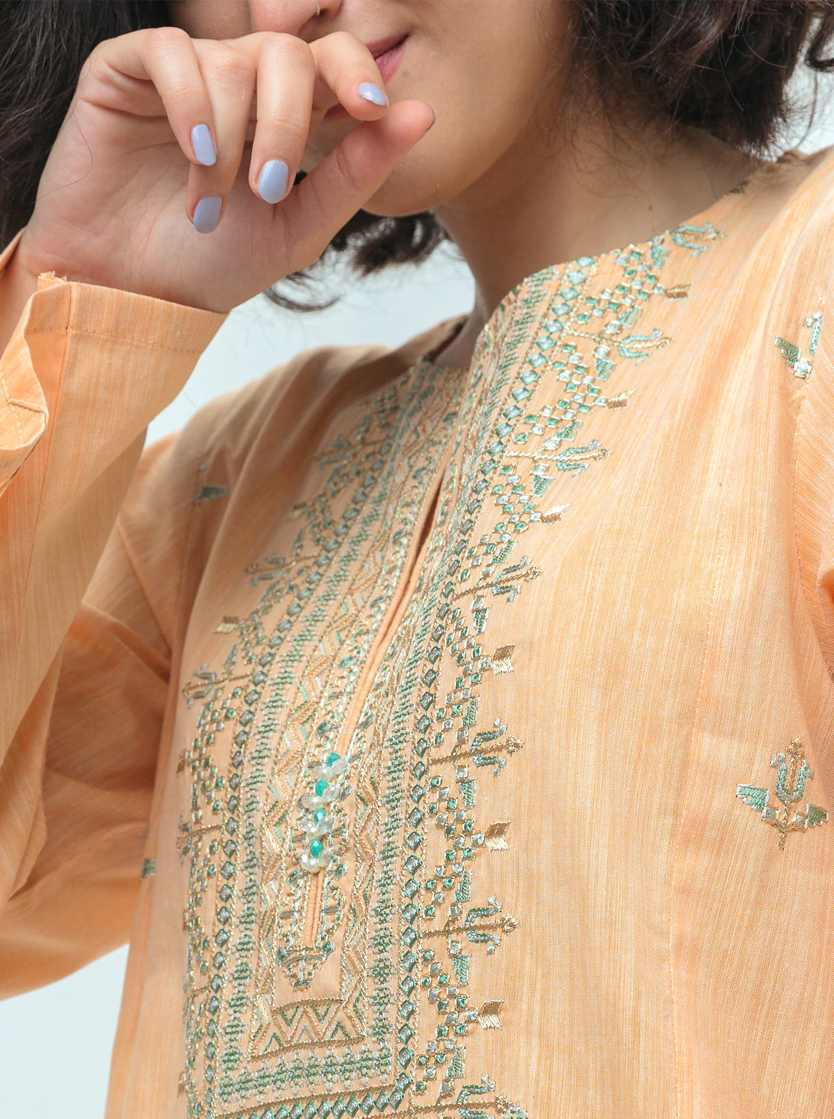 EMBROIDERED YARN DYED COTTON SHIRT (PRET) - Image 2