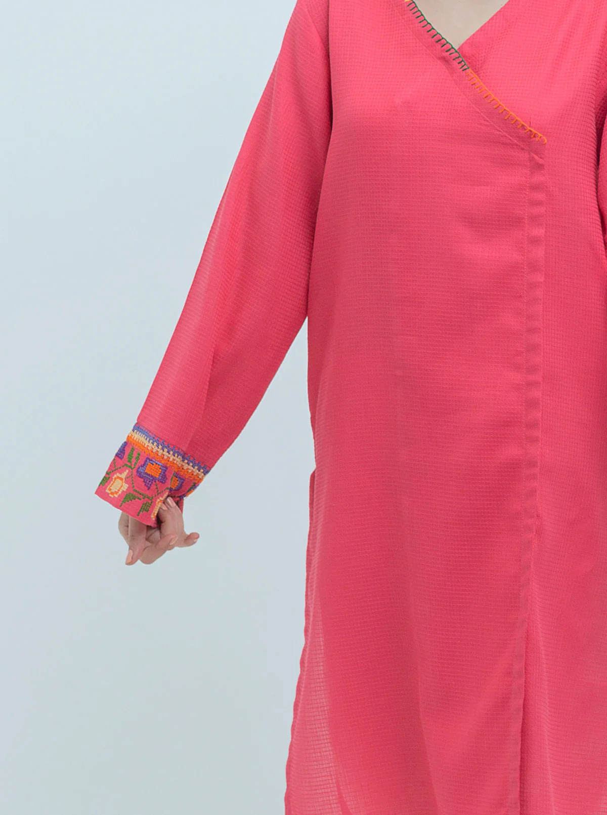 EMBROIDERED YARN DYED COTTON SHIRT (PRET) - Image 2