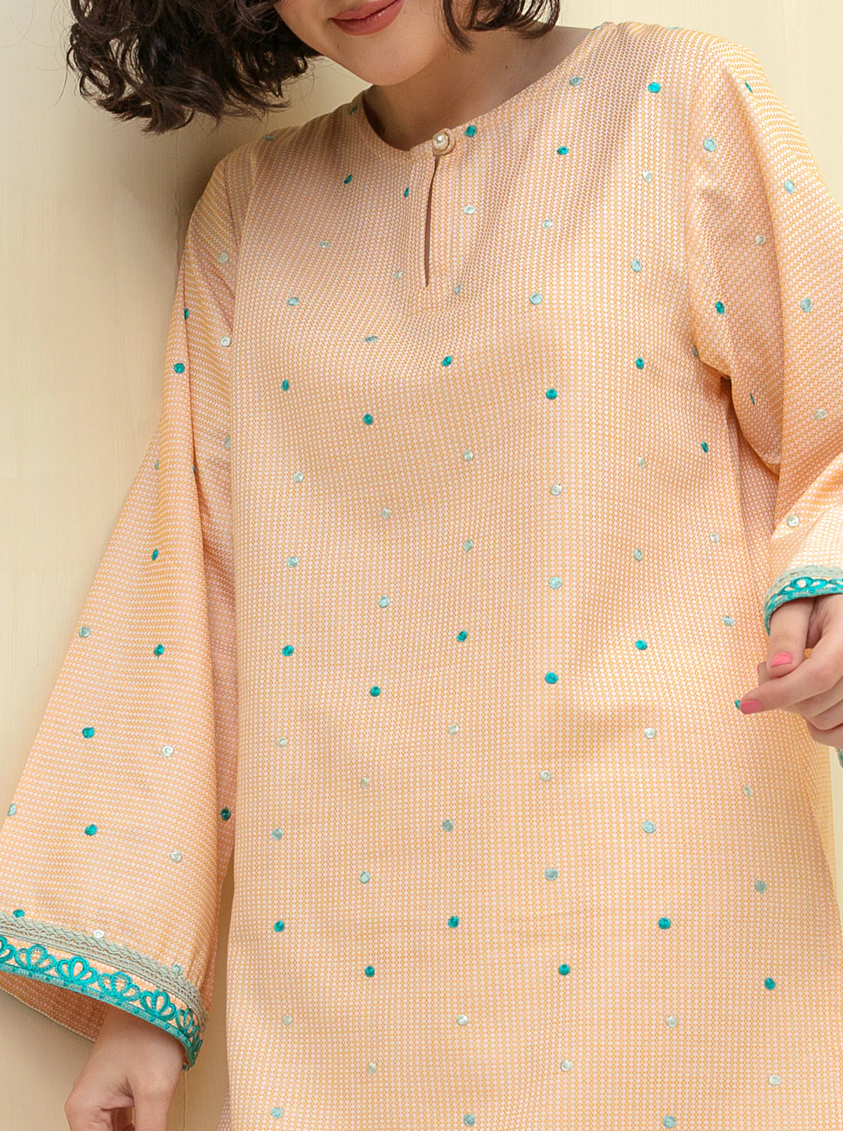EMBROIDERED YARN DYED COTTON SHIRT (PRET) - Image 2