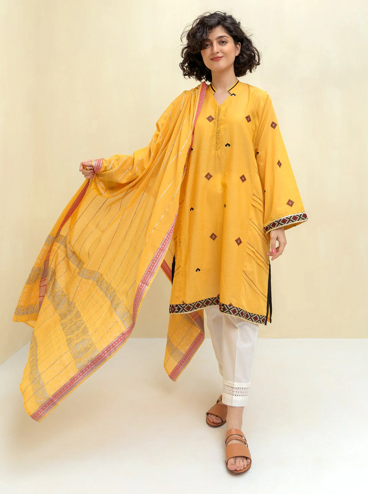 2 PIECE EMBROIDERED CHAMBRAY SUIT (PRET) - Image 2