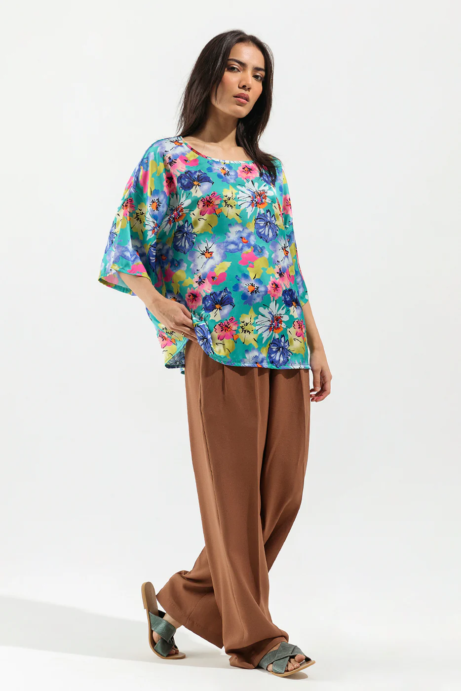 SEA GREEN ABSTRACT FLORAL TOP - Image 2