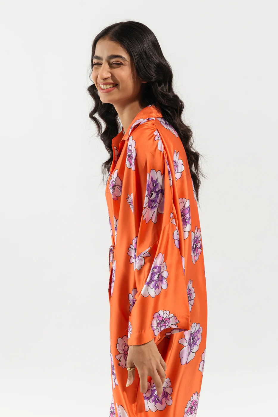 RUST ORANGE ABSTRACT FLORAL LONG TUNIC - Image 4