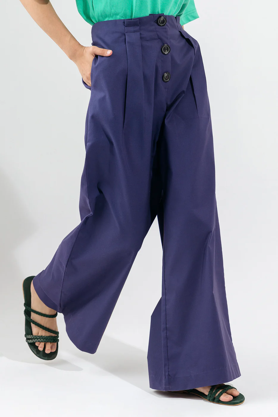 BLUE WIDE LEG HIGH RISE PANTS - Image 4