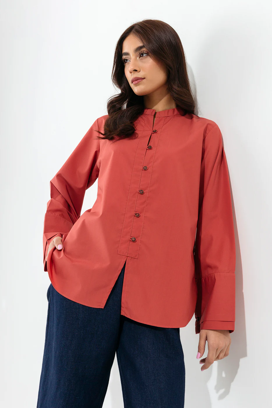 TERRACOTTA BUTTON-THROUGH SHIRT - Image 3