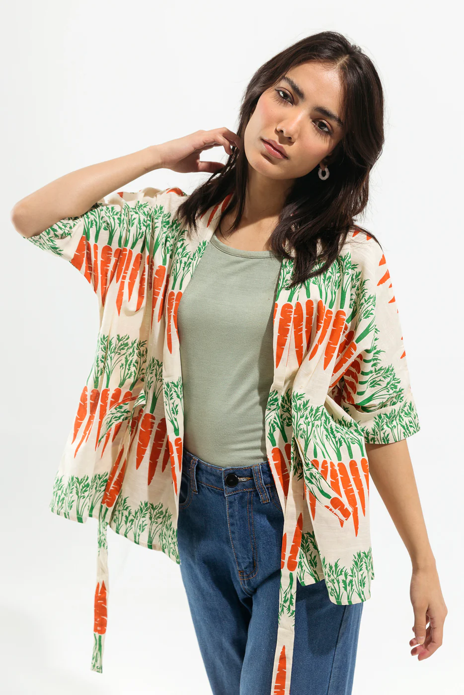 CARROT SREEN PRINTED WRAP TOP - Image 3