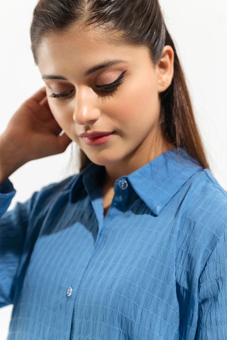 BLUE TEXTURED LONG TUNIC - Image 2