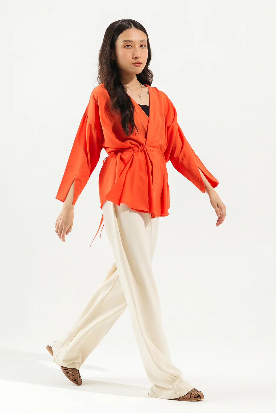 ORANGE CREPE PLEATED TOP - Image 3