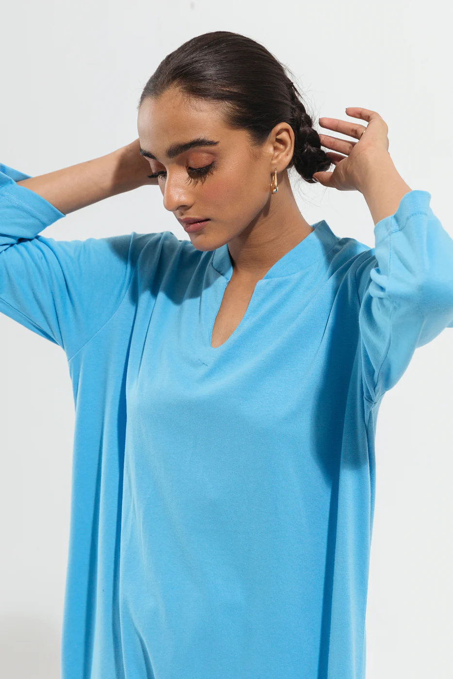 BLUE COLLARED KNITTED LONG DRESS - Image 2