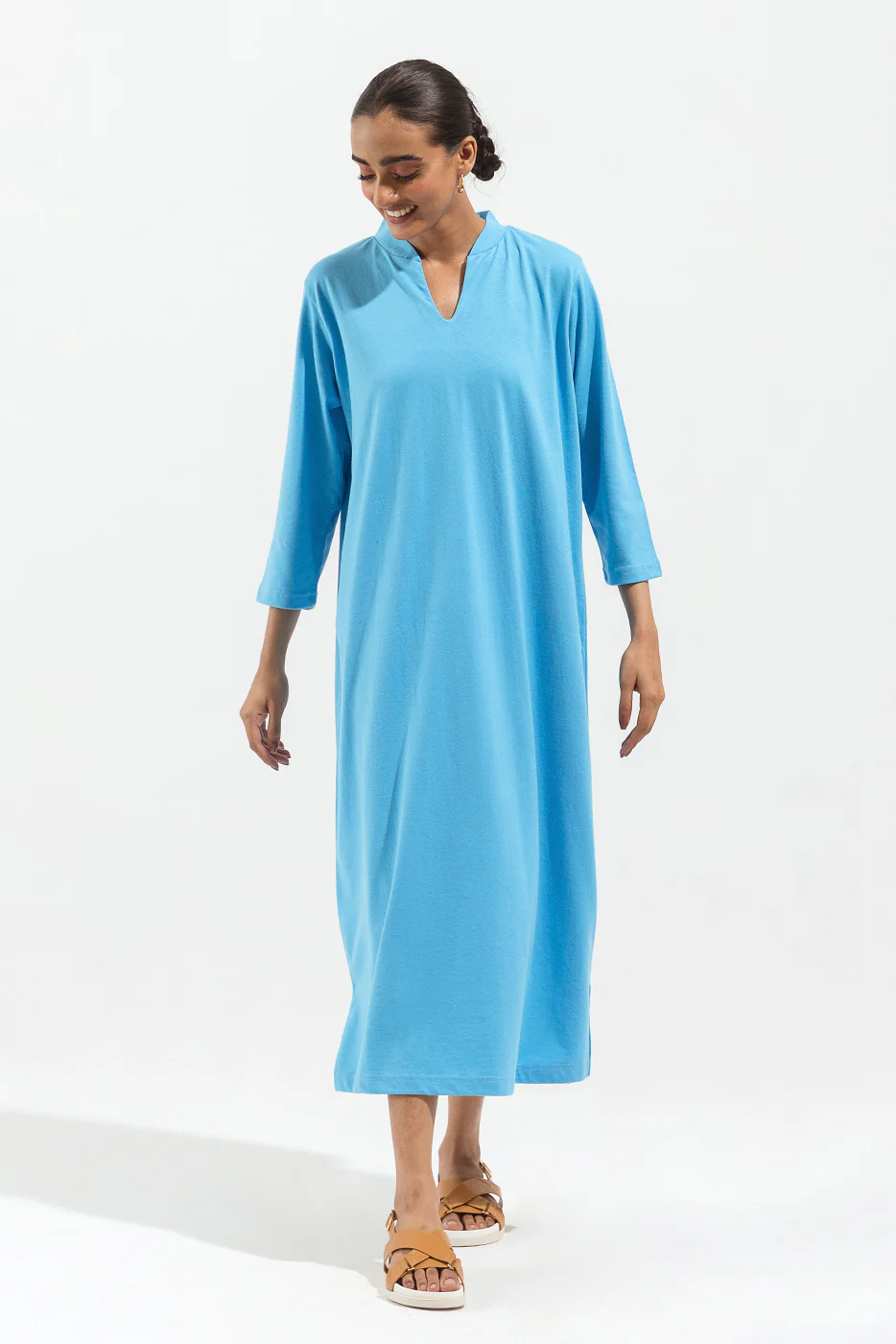 BLUE COLLARED KNITTED LONG DRESS - Image 3