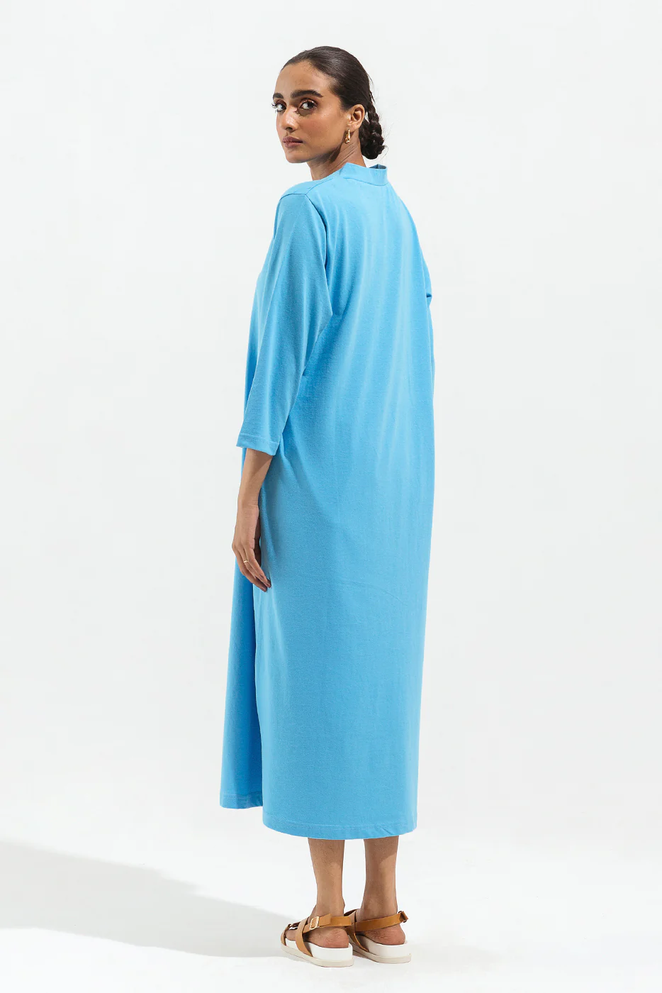 BLUE COLLARED KNITTED LONG DRESS - Image 4