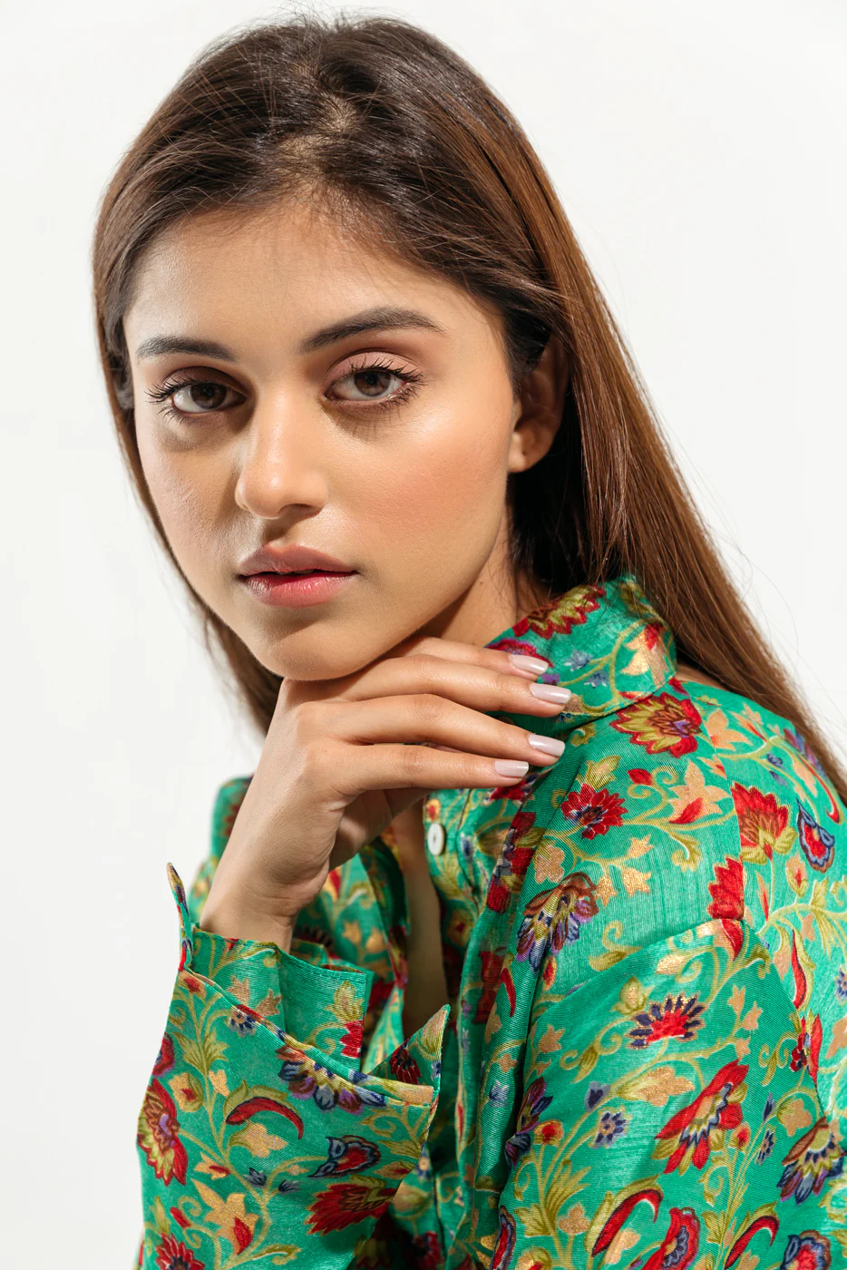 GREEN PRINTED KNOTTED LONG DRESS - Image 3