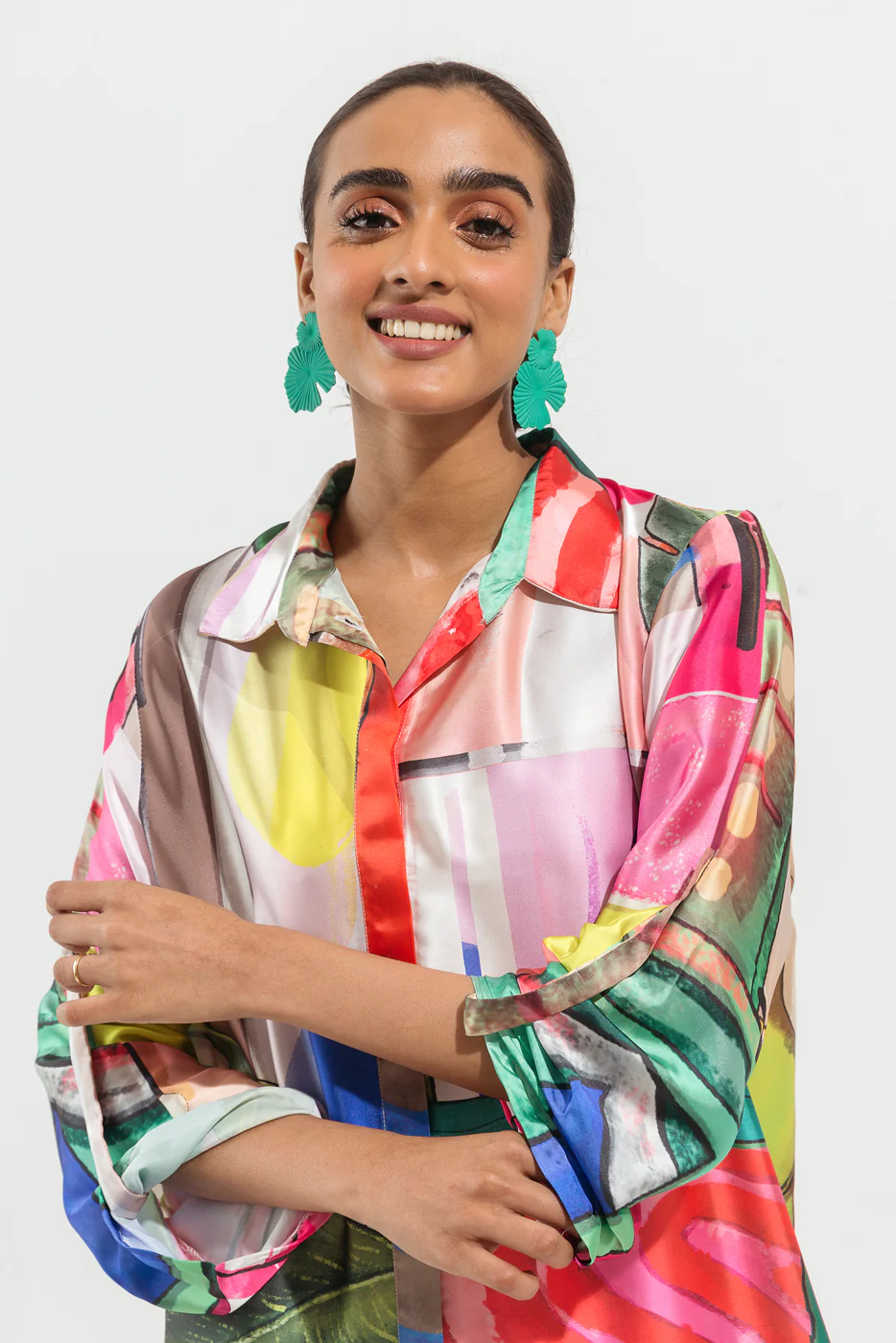 PRINTED SILK BUTTON DOWN LONG DRESS - Image 2