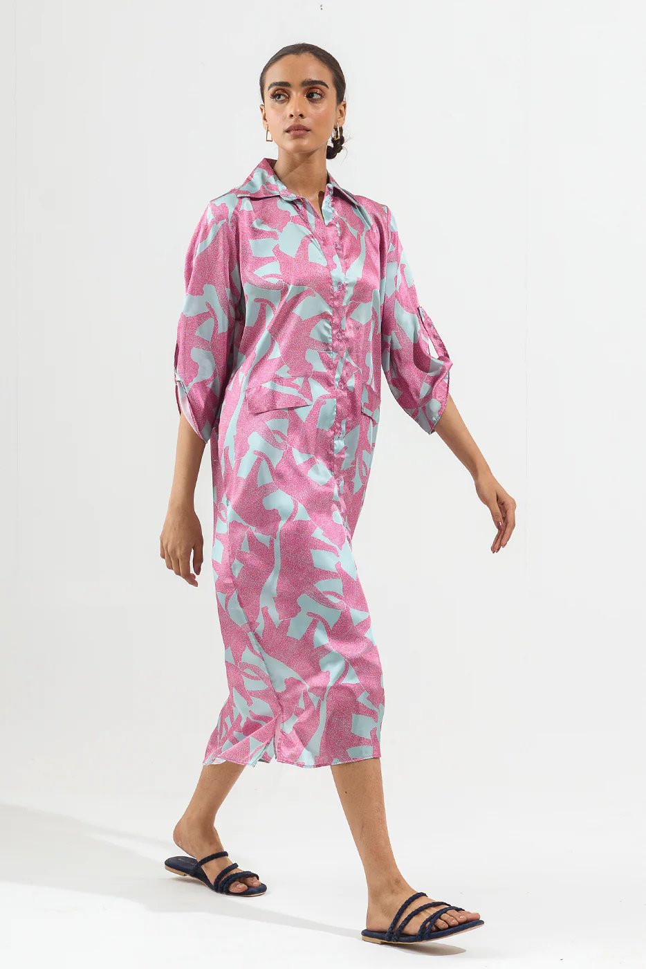POWDER BLUE PRINTED SILK LONG TUNIC - Image 2