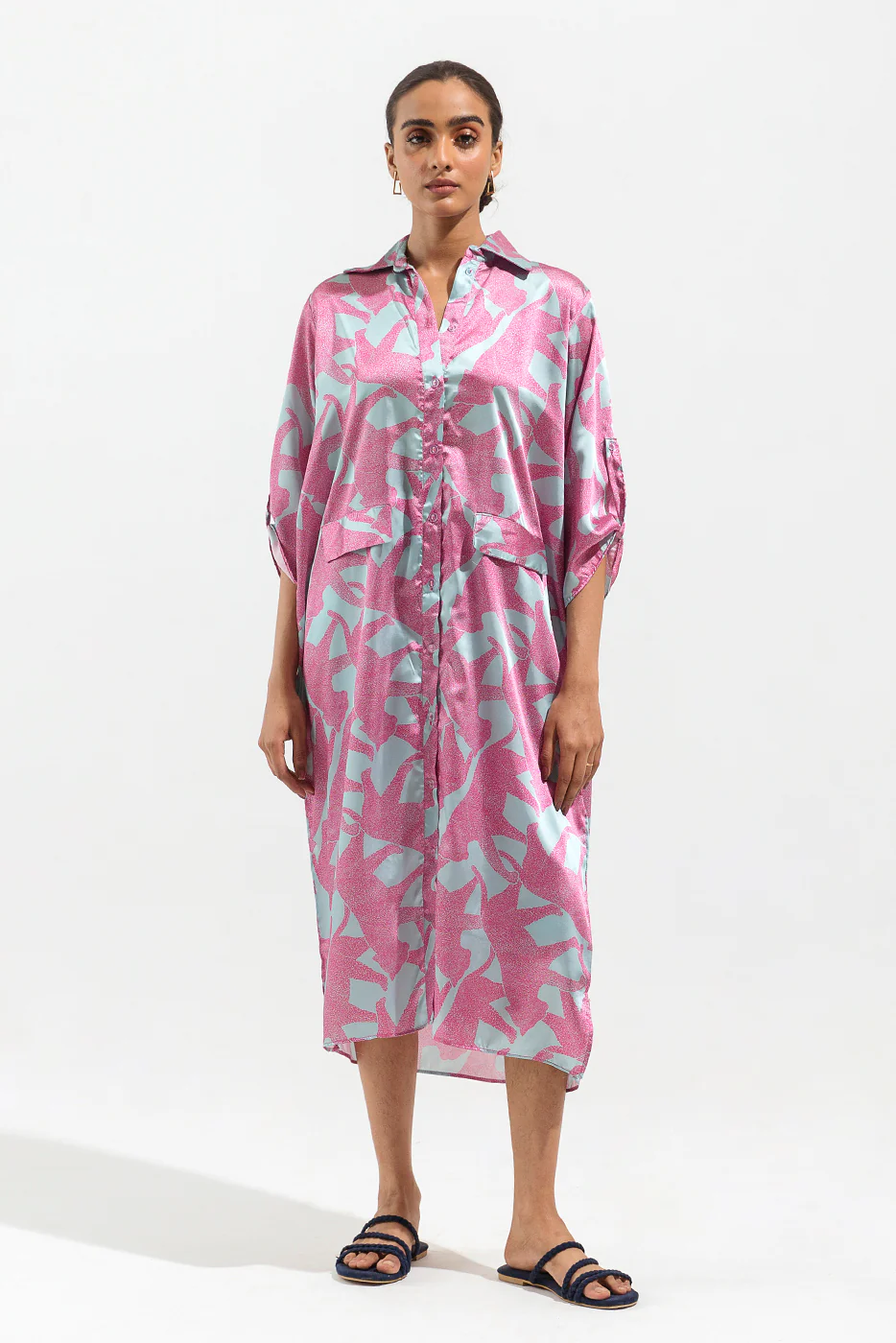 POWDER BLUE PRINTED SILK LONG TUNIC - Image 3