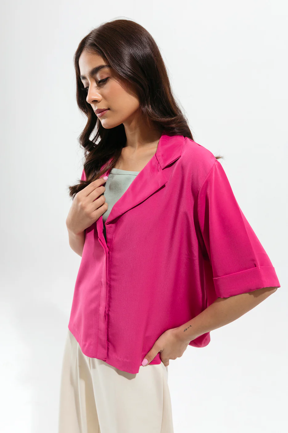 FUSCHIA PINK LAPEL COLLARED SHIRT - Image 3