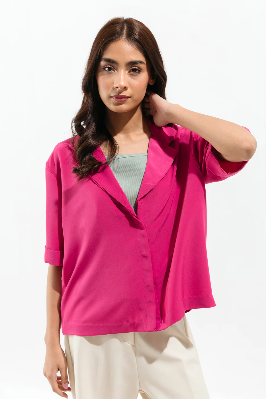 FUSCHIA PINK LAPEL COLLARED SHIRT - Image 4