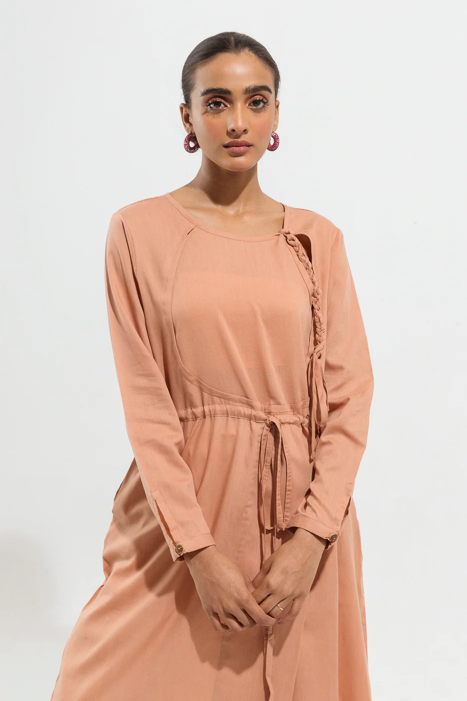SAND BROWN OVERLAPPED LONG DRESS - Image 4