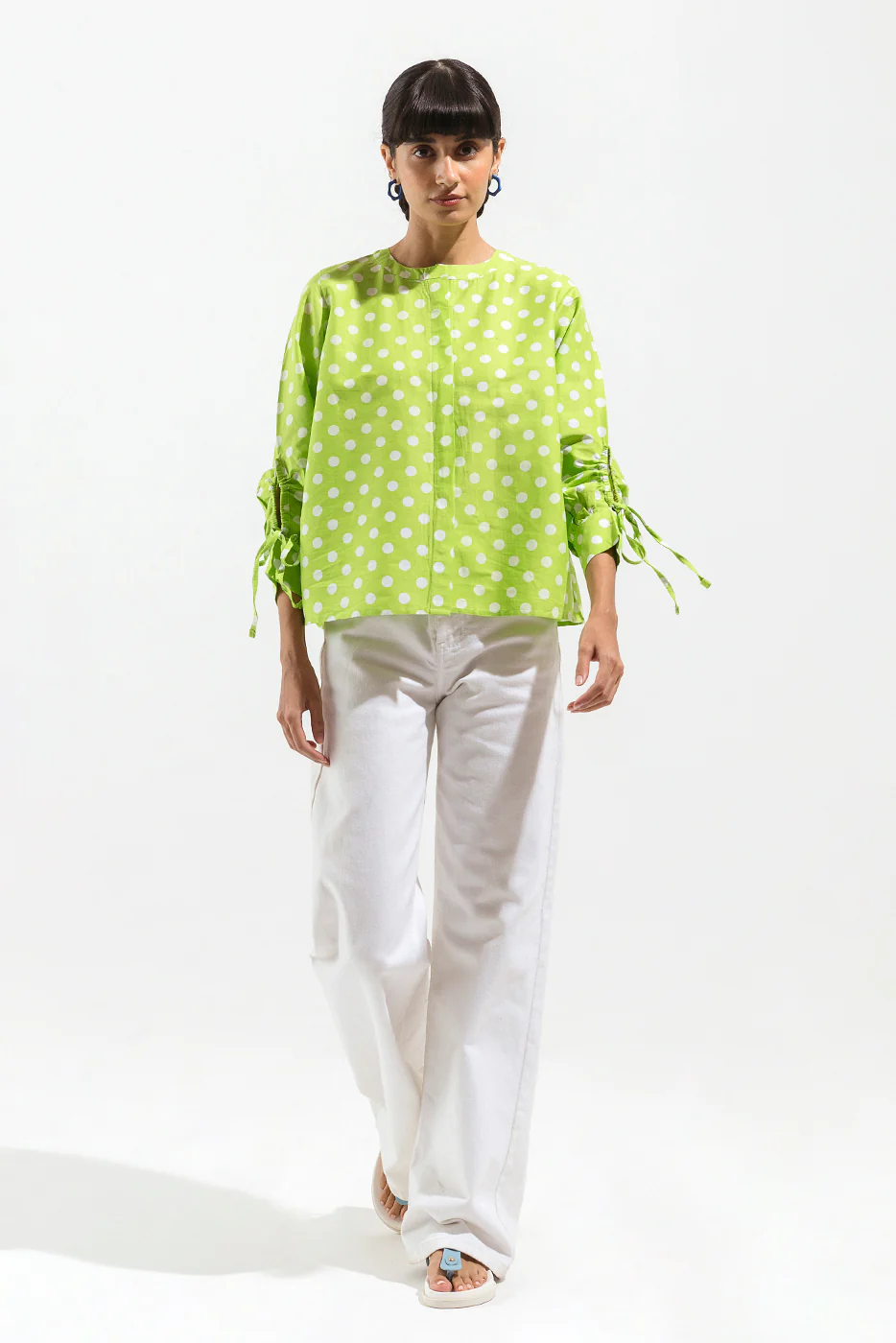 LEAF GREEN POLKA DOT BUTTON-THROUGH SHIRT - Image 2
