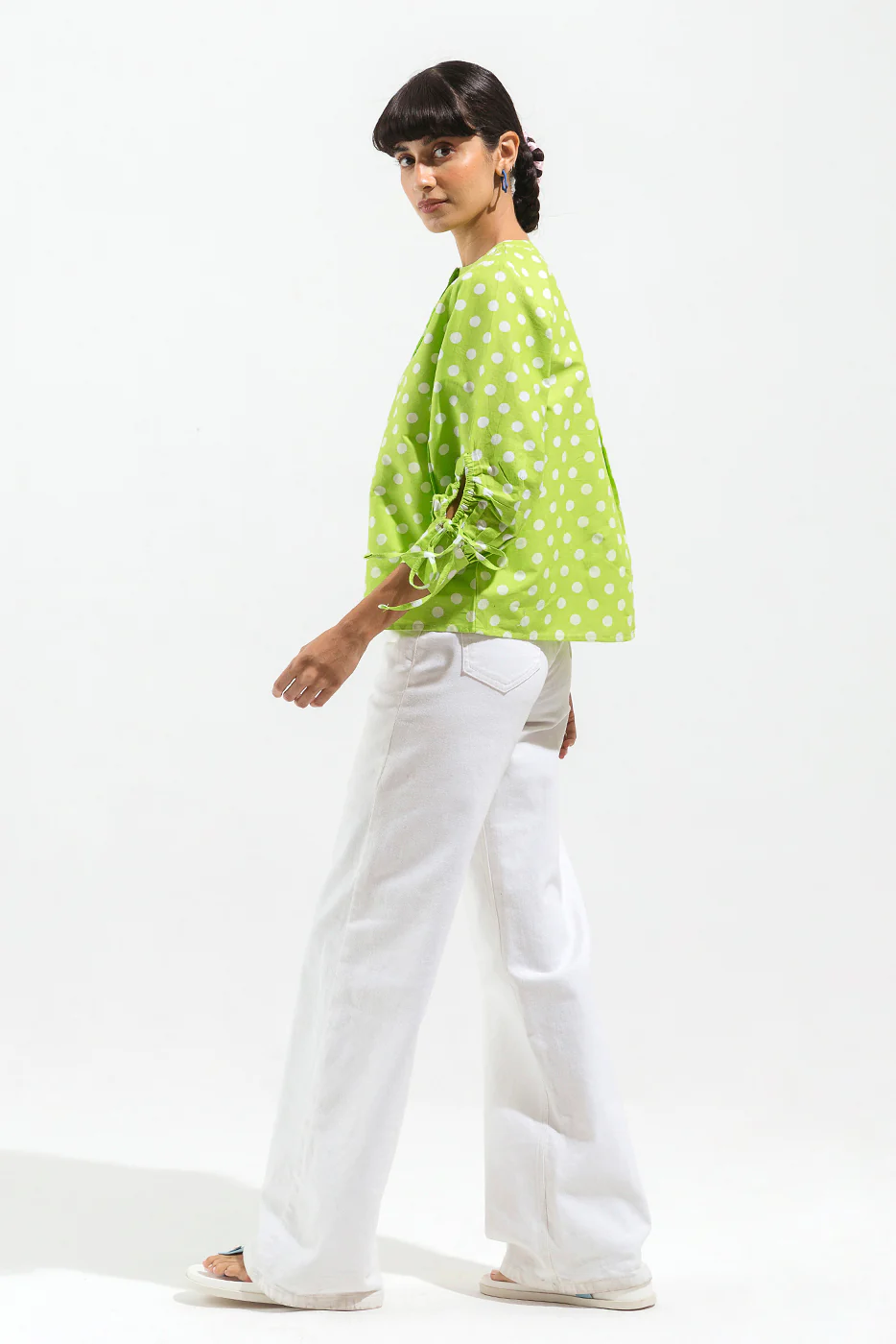LEAF GREEN POLKA DOT BUTTON-THROUGH SHIRT - Image 3