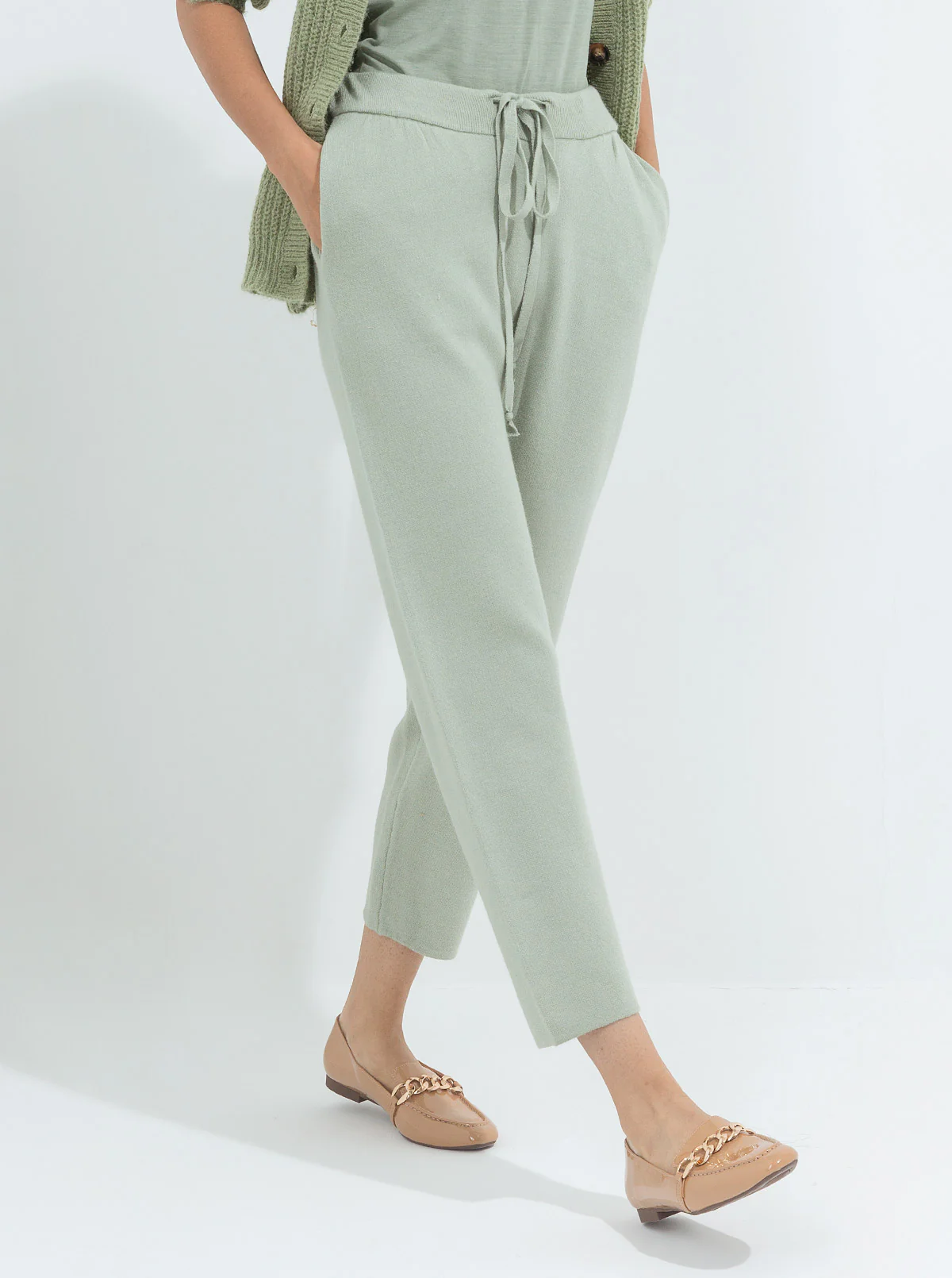 JADE GREEN SWEATER KNIT STRAIGHT PANTS - Image 3