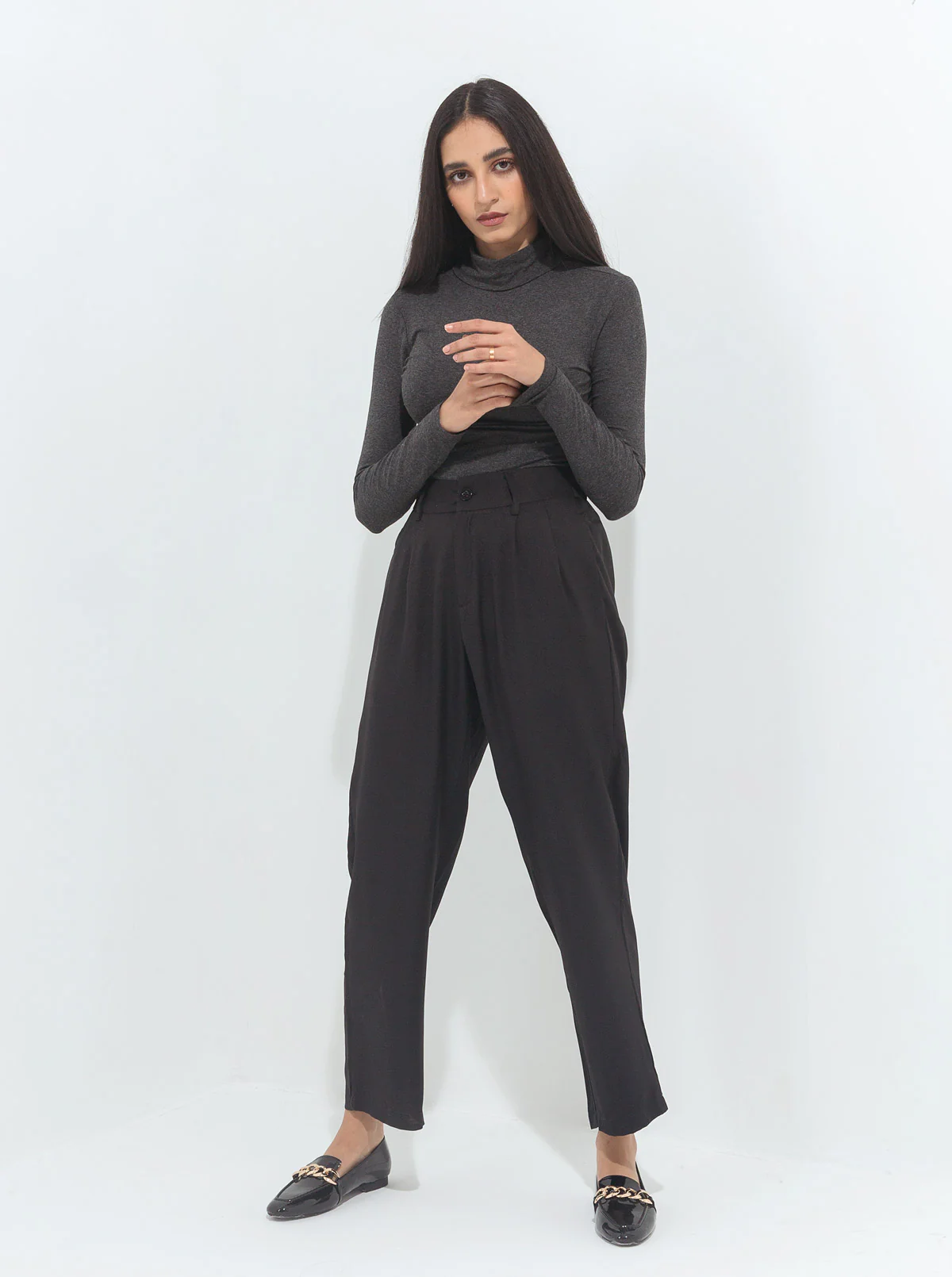 BLACK STRAIGHT TAILORED PANTS - Image 2