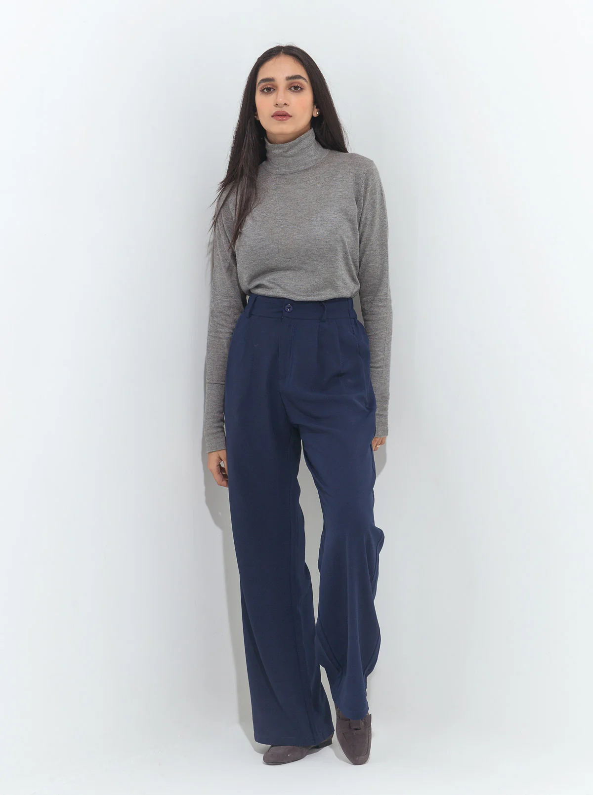 NAVY WIDE LEG TAILORED PANTS - Image 2