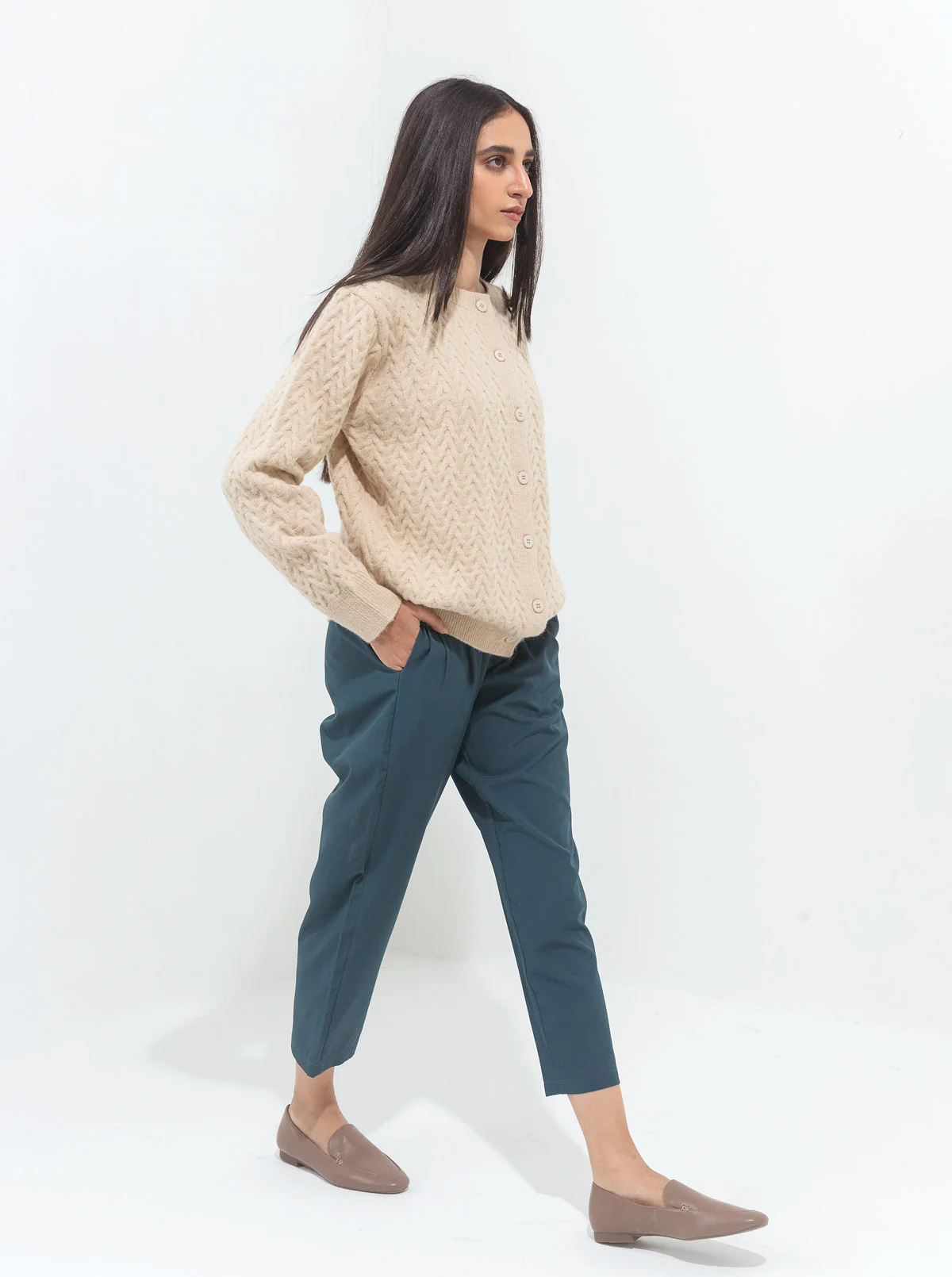 TEAL BLUE CROPPED TAILORED PANTS - Image 2