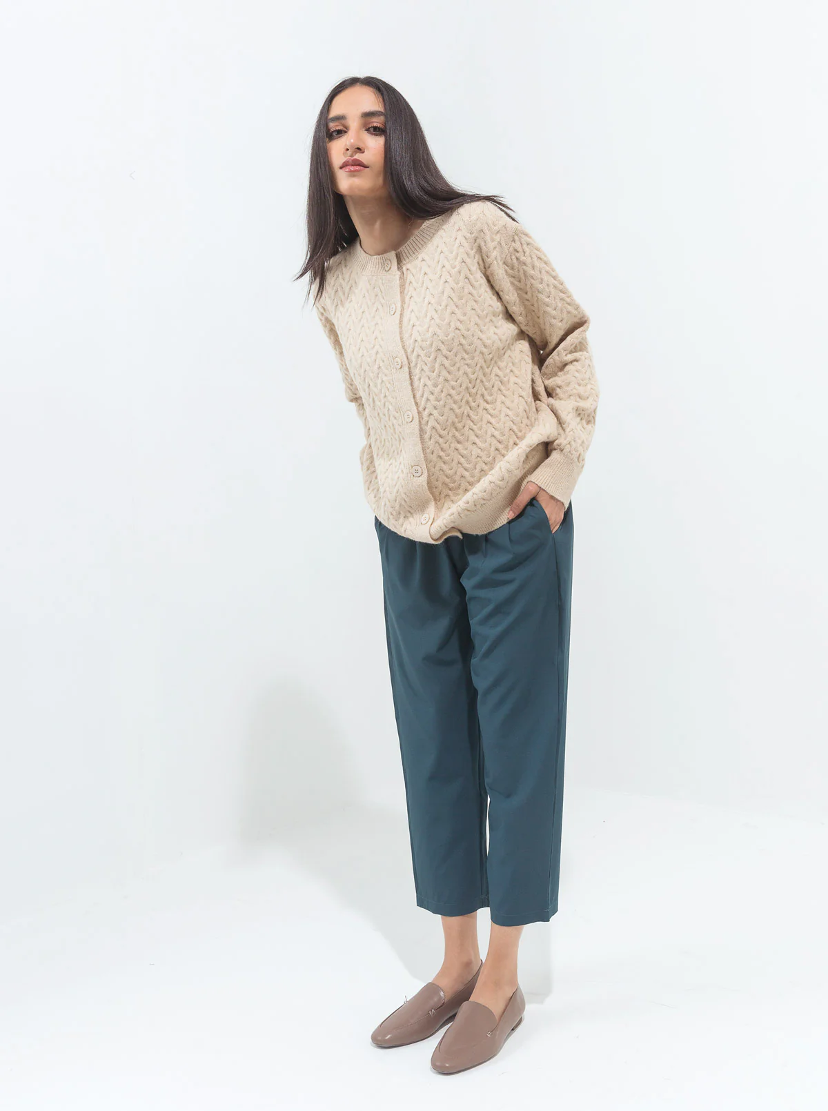 TEAL BLUE CROPPED TAILORED PANTS - Image 3
