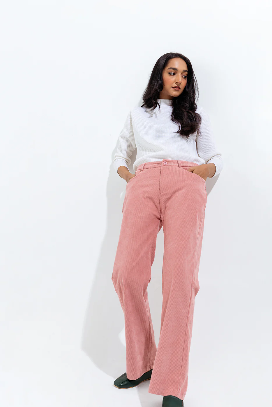LIGHT PINK CORDUROY WIDE LEG PANTS - Image 2