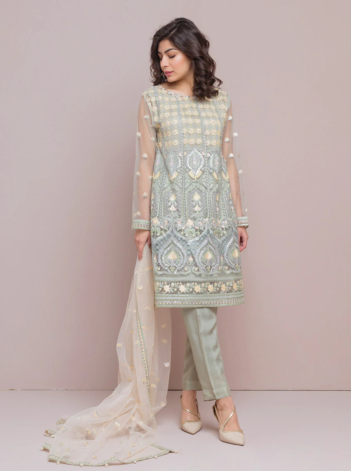 Embroidered Shirt With Dupatta - Image 3