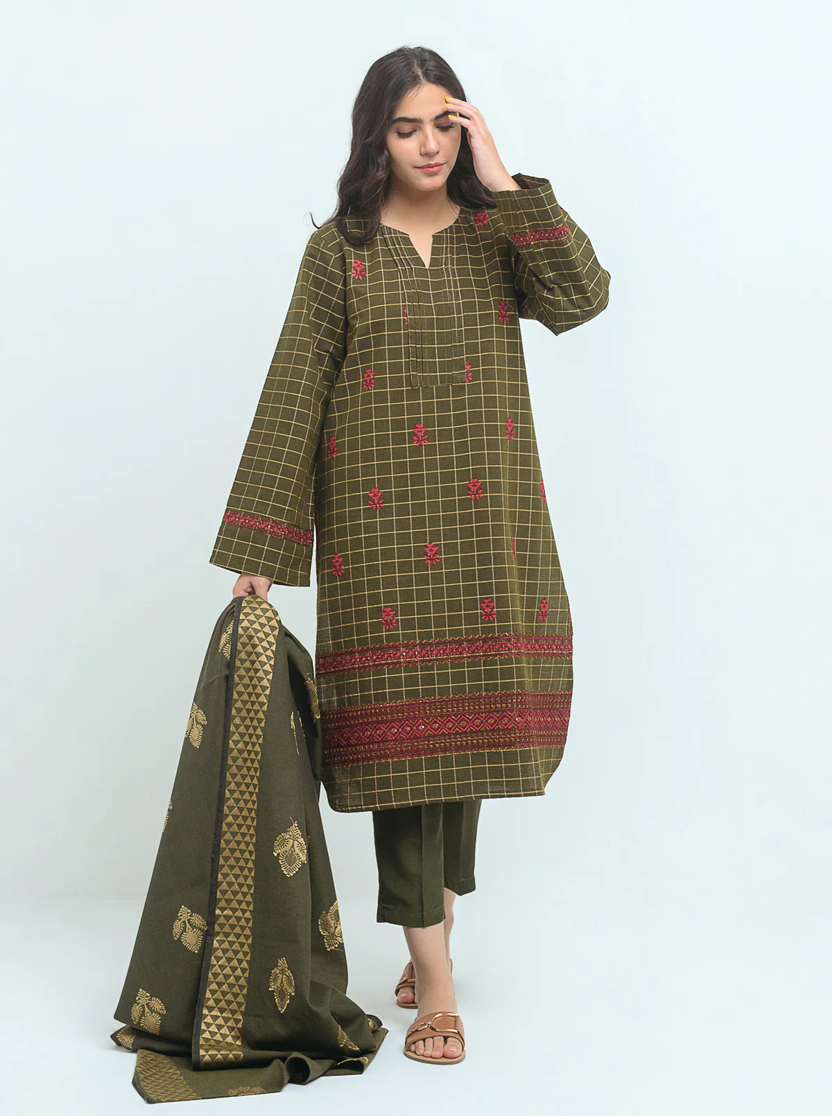 Embroidered Shirt With Shawl - Image 2