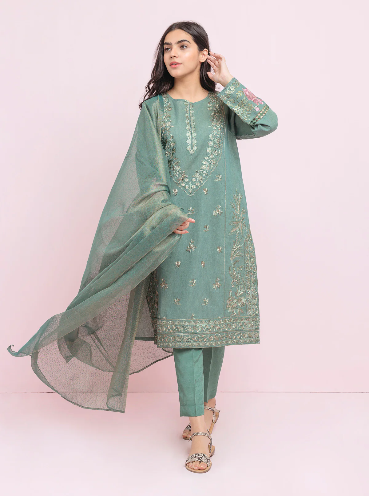 Embroidered Shirt With Dupatta - Image 2
