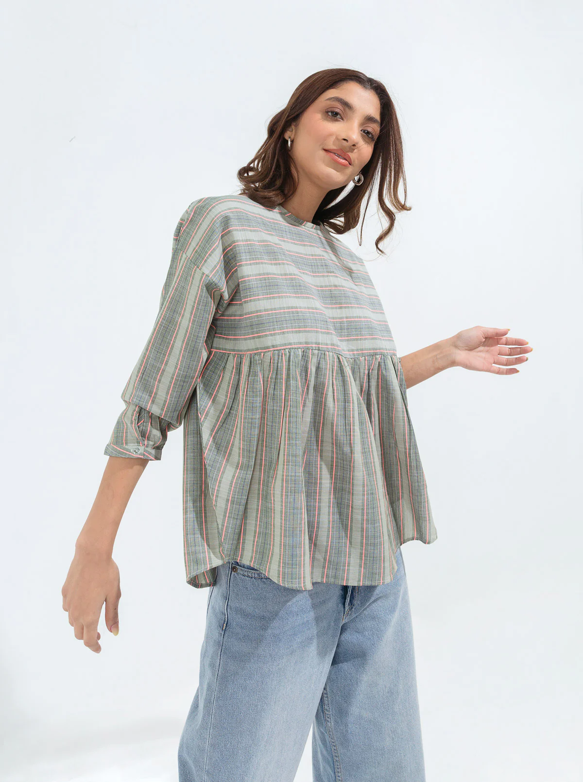GREEN STRIPED PEPLUM TOP - Image 4