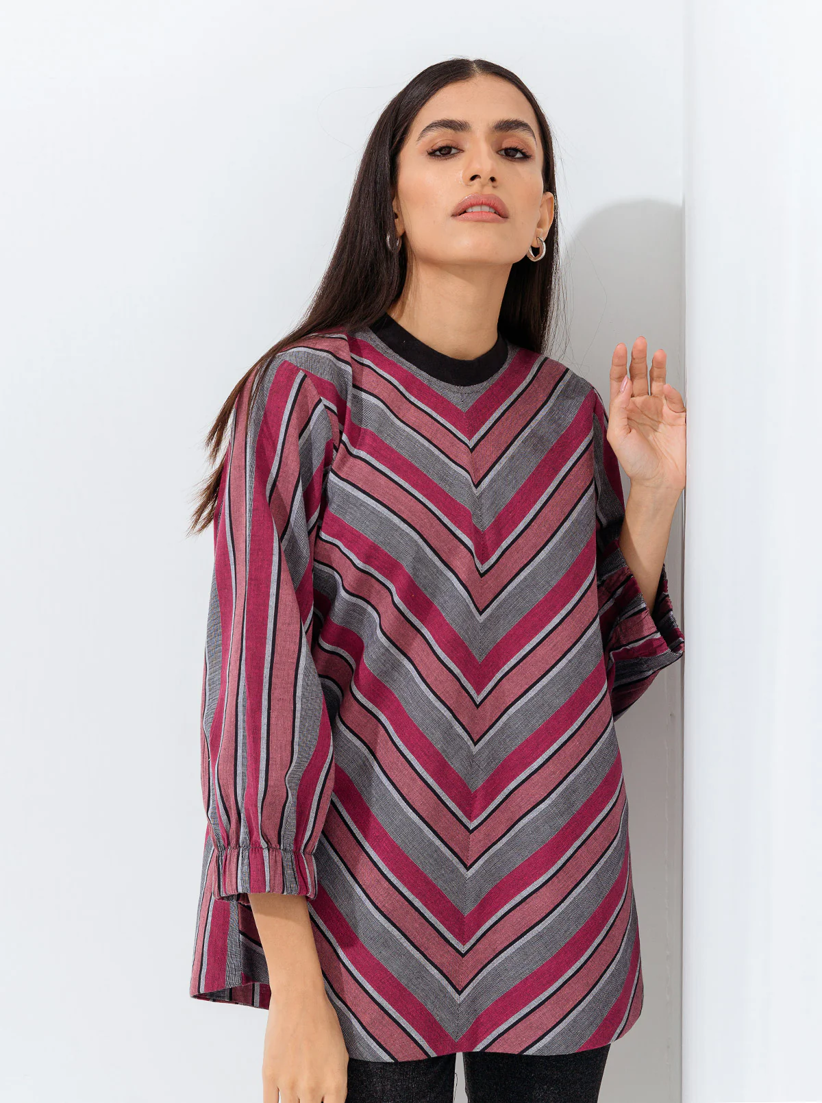 GREY PINK STRIPED RIB TOP - Image 2