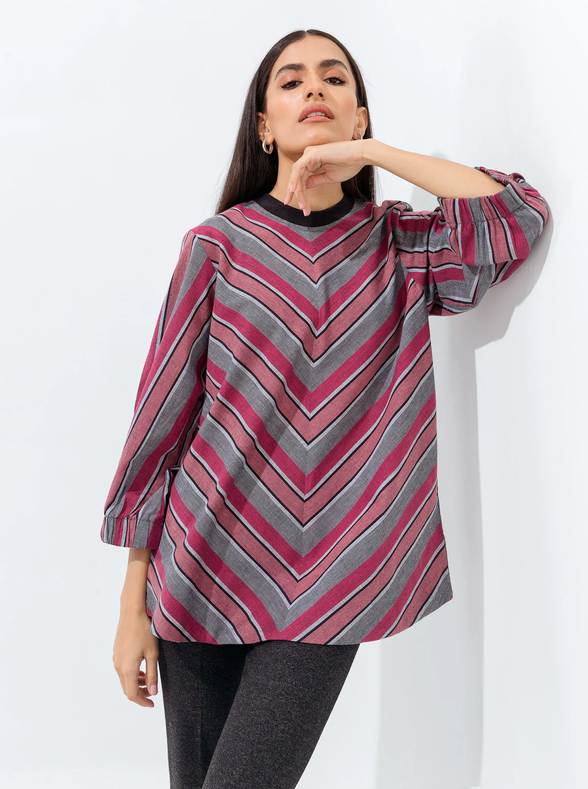 GREY PINK STRIPED RIB TOP - Image 3