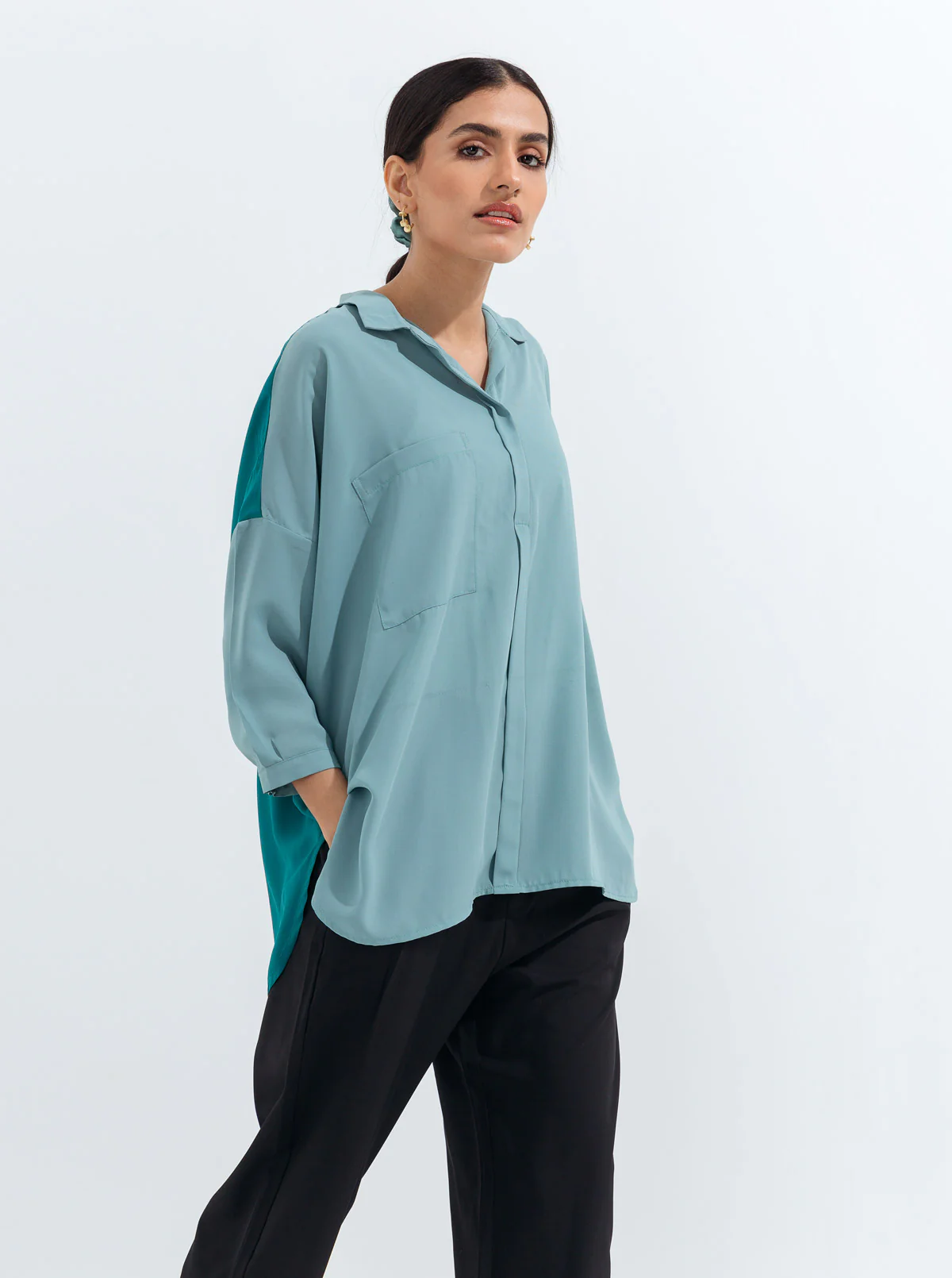 COLOR BLOCK FLOWY SHIRT - Image 2
