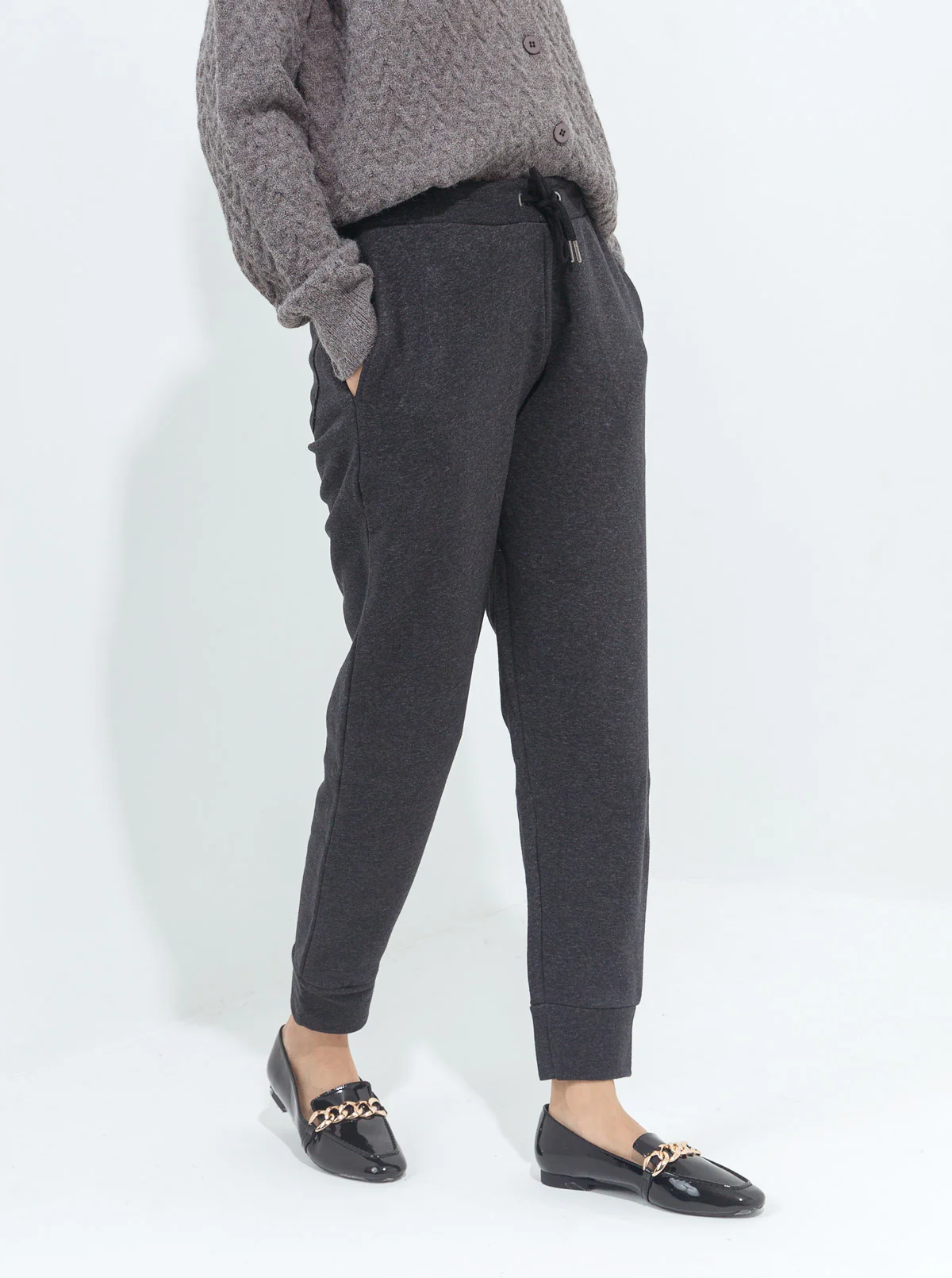 DARK GRAY MELANGE JOGGER PANTS - Image 2