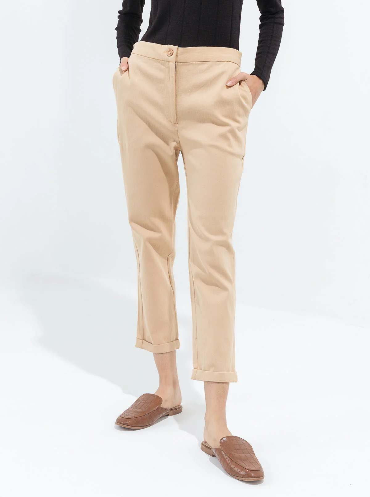 CROPPED STRETCH BEIGE PANTS - Image 3