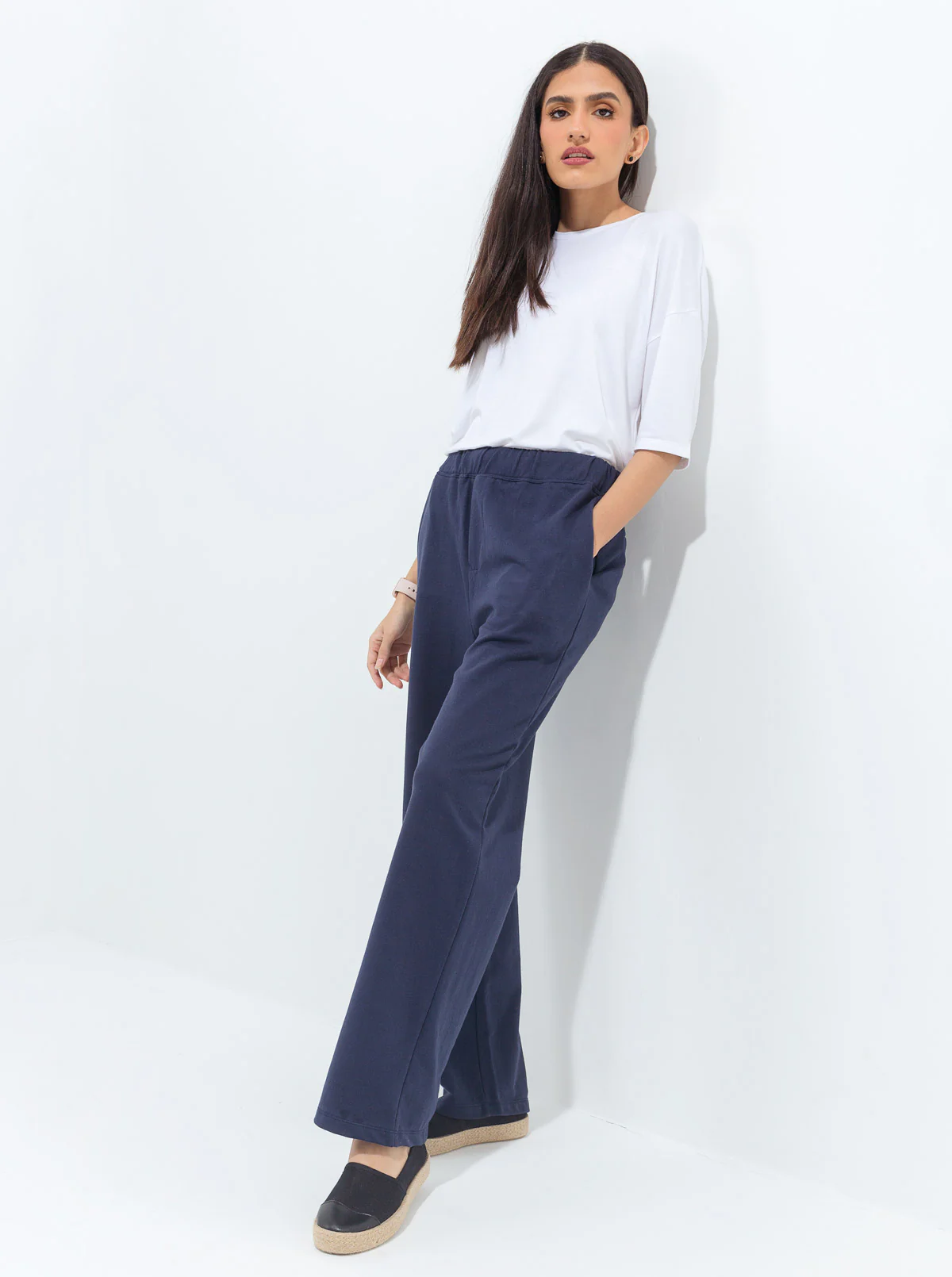 NAVY WIDE LEG TERRY PANTS - Image 3