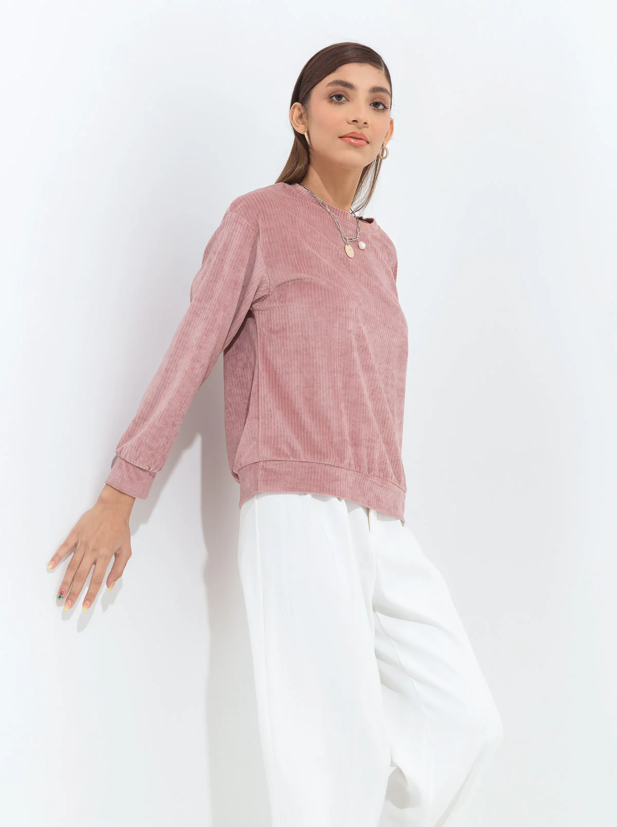 DUSTY PINK STRETCH CORDUROY SWEATSHIRT - Image 2