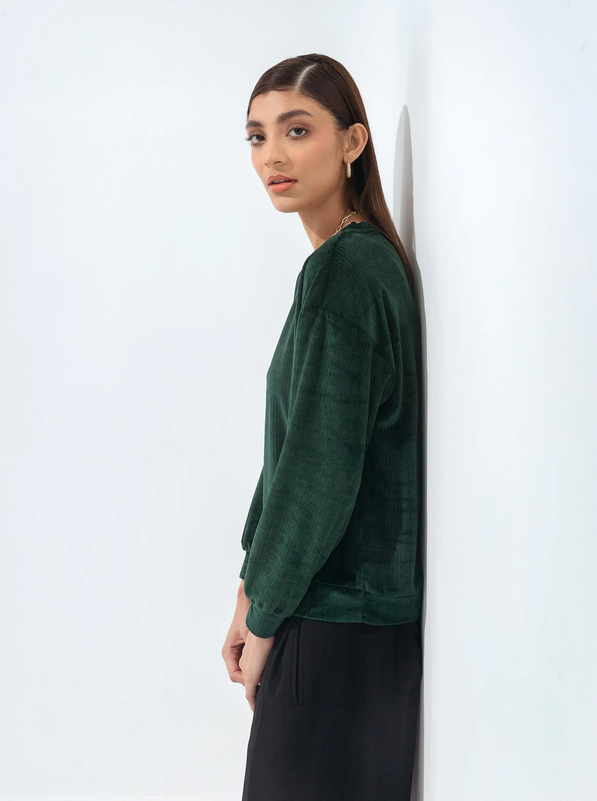EMERALD GREEN STRETCH CORDUROY SWEATSHIRT - Image 2
