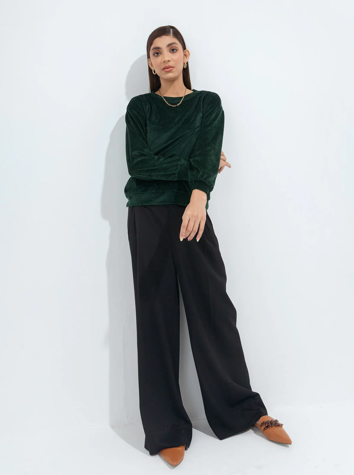 EMERALD GREEN STRETCH CORDUROY SWEATSHIRT - Image 4