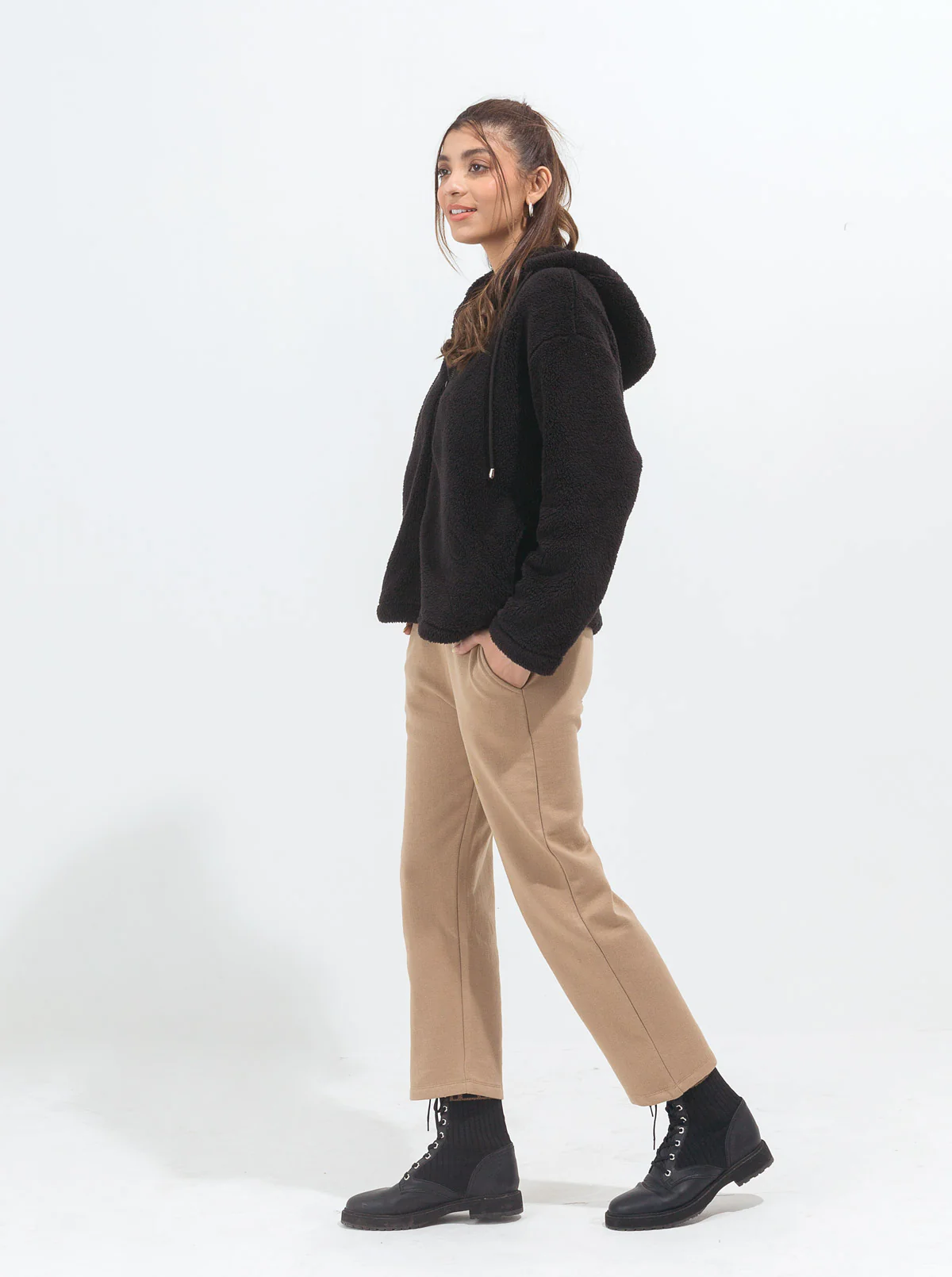 BLACK SHERPA FLEECE HOODIE - Image 3